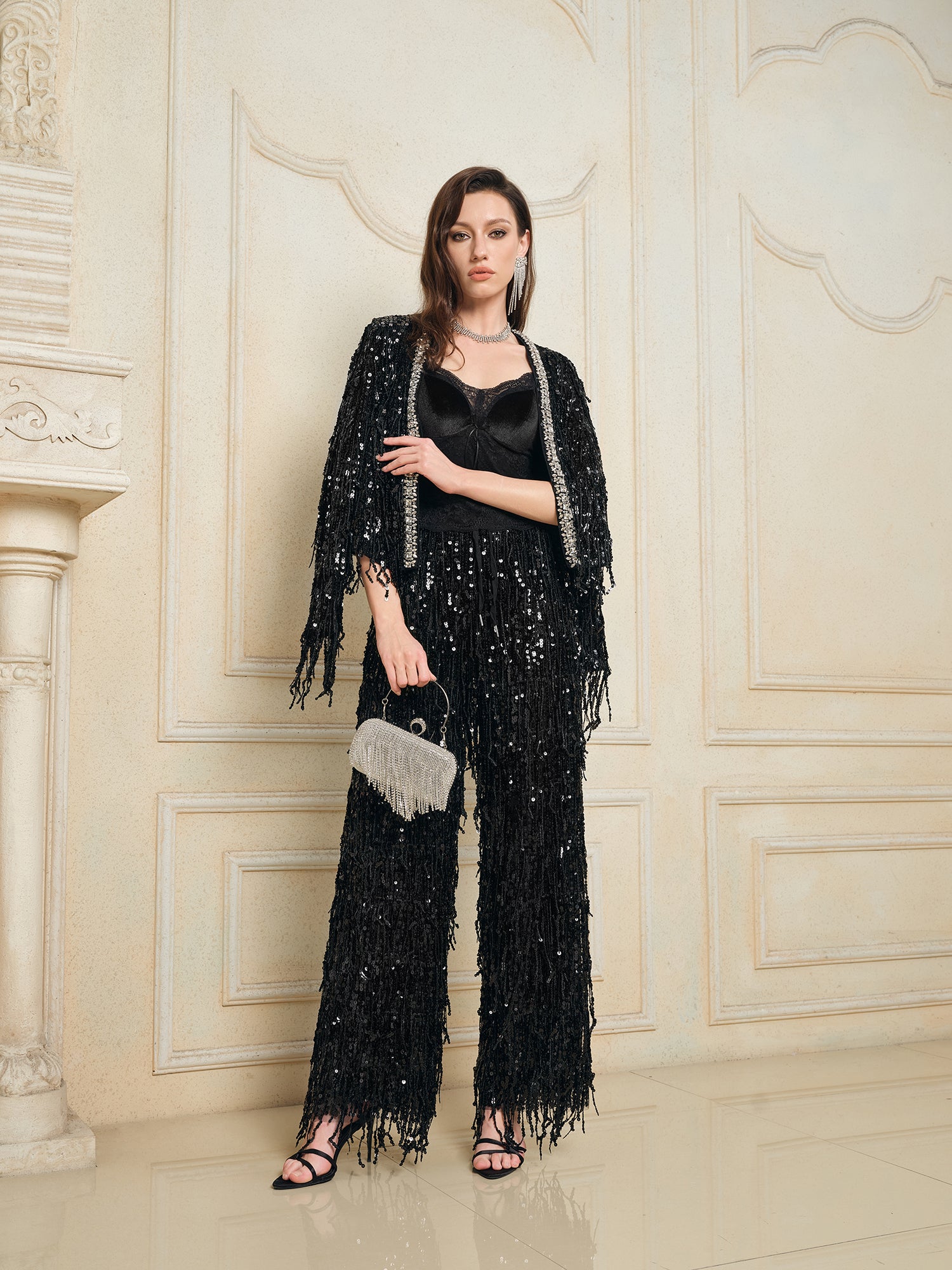Sequin Fringe Glam Jacket