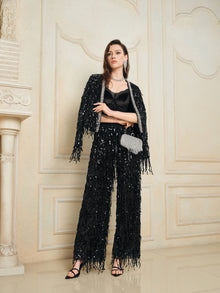 Sequin Fringe Wide-Leg Pants