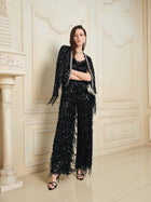Sequin Fringe Wide-Leg Pants