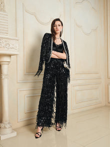 Sequin Fringe Wide-Leg Pants