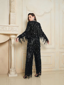Sequin Fringe Wide-Leg Pants
