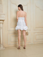 Pearl-Crystal Embellished Floral Hem Mini Dress