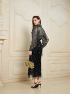 Luminous Metallic Ruffle Blouse