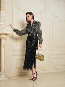 Luminous Metallic Ruffle Blouse