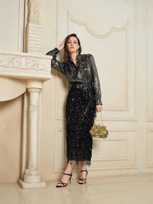 Luminous Metallic Ruffle Blouse