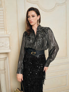 Luminous Metallic Ruffle Blouse