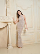 Pearl Sequin Halter Gown