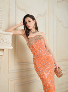 Amber Crystal Strapless Gown