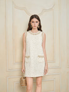 Pearl-Trimmed Tweed A-Line Mini Dress