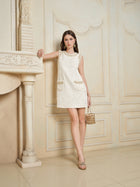 Pearl-Trimmed Tweed A-Line Mini Dress