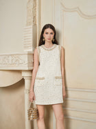 Pearl-Trimmed Tweed A-Line Mini Dress