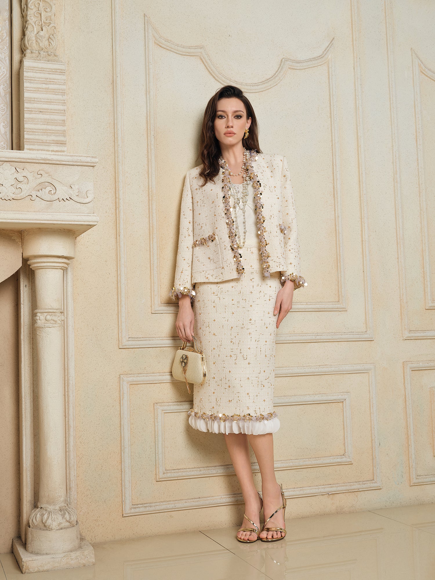 Handcrafted Sequin Floral Tweed Jacket