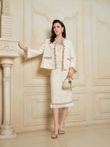 Ivory Gold Sequin Tweed Skirt