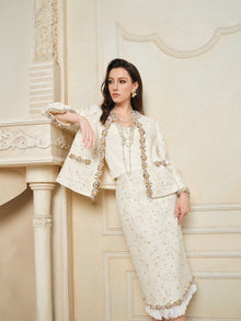 Ivory Gold Sequin Tweed Skirt