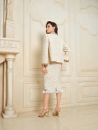 Ivory Gold Sequin Tweed Skirt