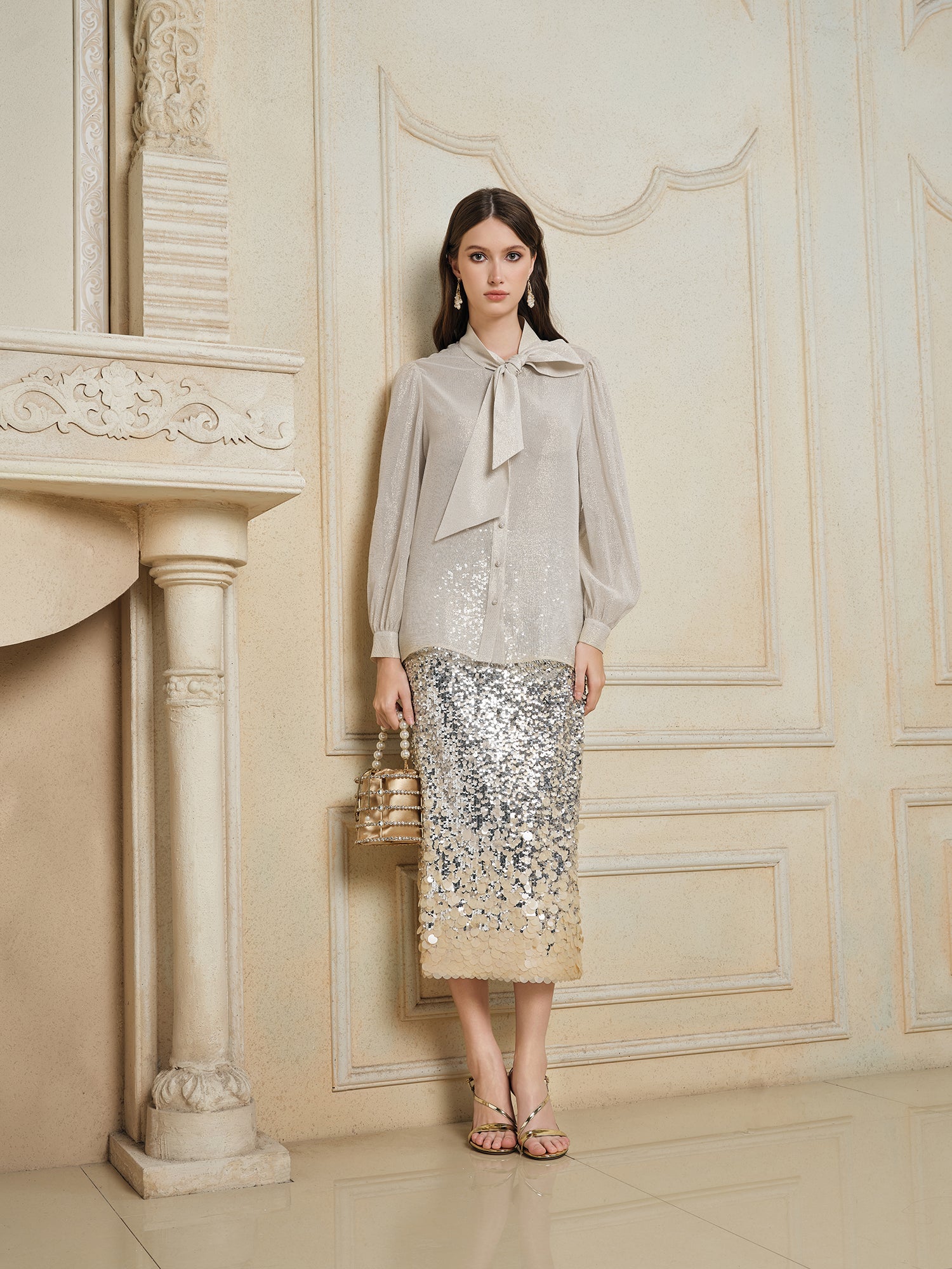 Ombre Sequin Slim Skirt