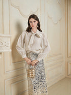 Golden Ribbon-Tie Blouse