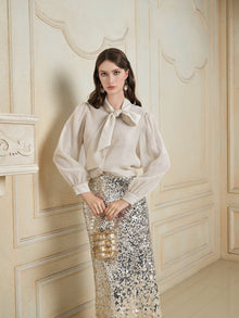 Golden Ribbon-Tie Blouse