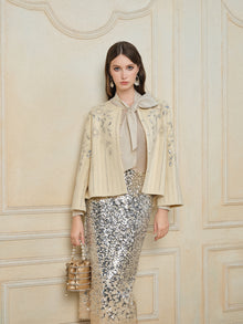 Crystal Leaf Embroidered Wool Coat