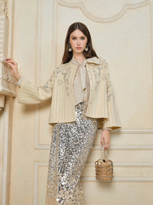 Crystal Leaf Embroidered Wool Coat