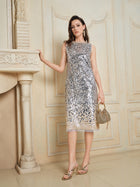 Silver-Gold Sequin Embellished Dress