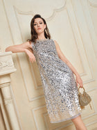 Silver-Gold Sequin Embellished Dress