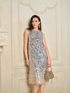 Silver-Gold Sequin Embellished Dress