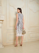 Silver-Gold Sequin Embellished Dress