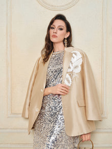 Luxury Floral Applique Satin Blazer