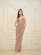 Champagne Sequin Halter Mermaid Gown