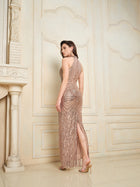Champagne Sequin Halter Mermaid Gown
