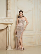 Radiant Crystal Mesh Pleated Gown