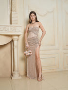 Radiant Crystal Mesh Pleated Gown