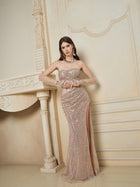 Radiant Crystal Mesh Pleated Gown