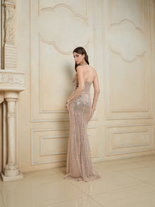 Radiant Crystal Mesh Pleated Gown