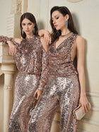 Champagne Sequin V-Neck Cami Top