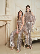 Champagne Sequin Wide-Leg Pants