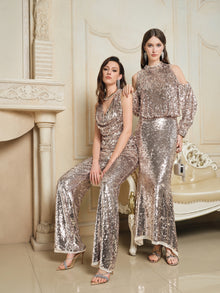 Champagne Sequin Wide-Leg Pants
