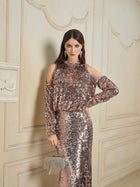 Champagne Sequin Off-Shoulder Top