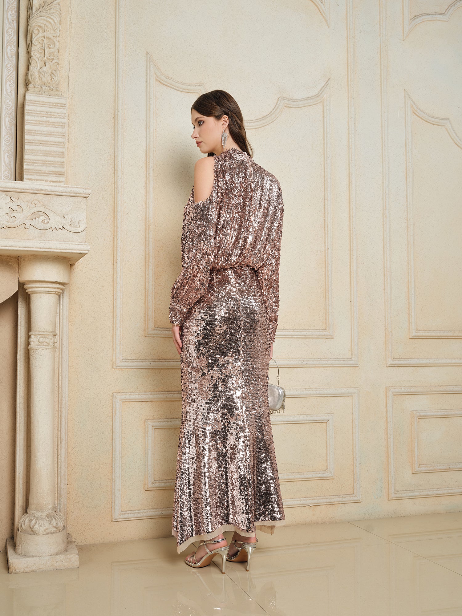 Champagne Sequin Off-Shoulder Top