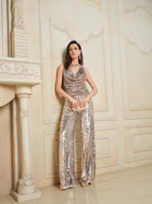 Champagne Sequin Wide-Leg Pants