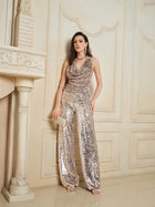 Champagne Sequin Wide-Leg Pants