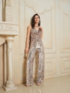 Champagne Sequin Wide-Leg Pants