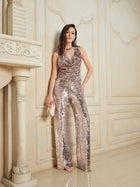 Champagne Sequin Wide-Leg Pants