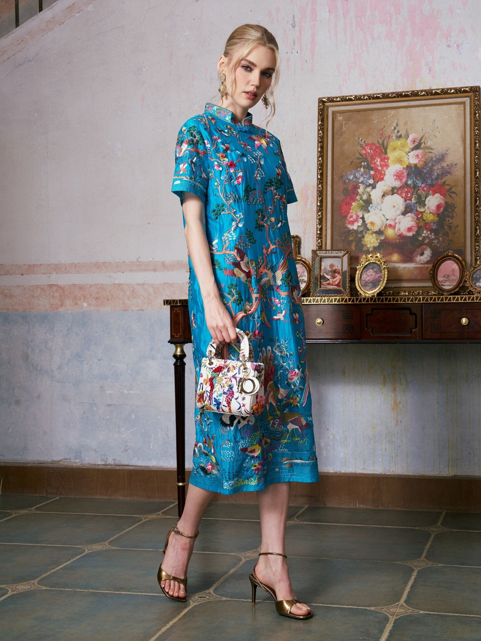 Allover Bird-Embroidered Dress - Social Queen