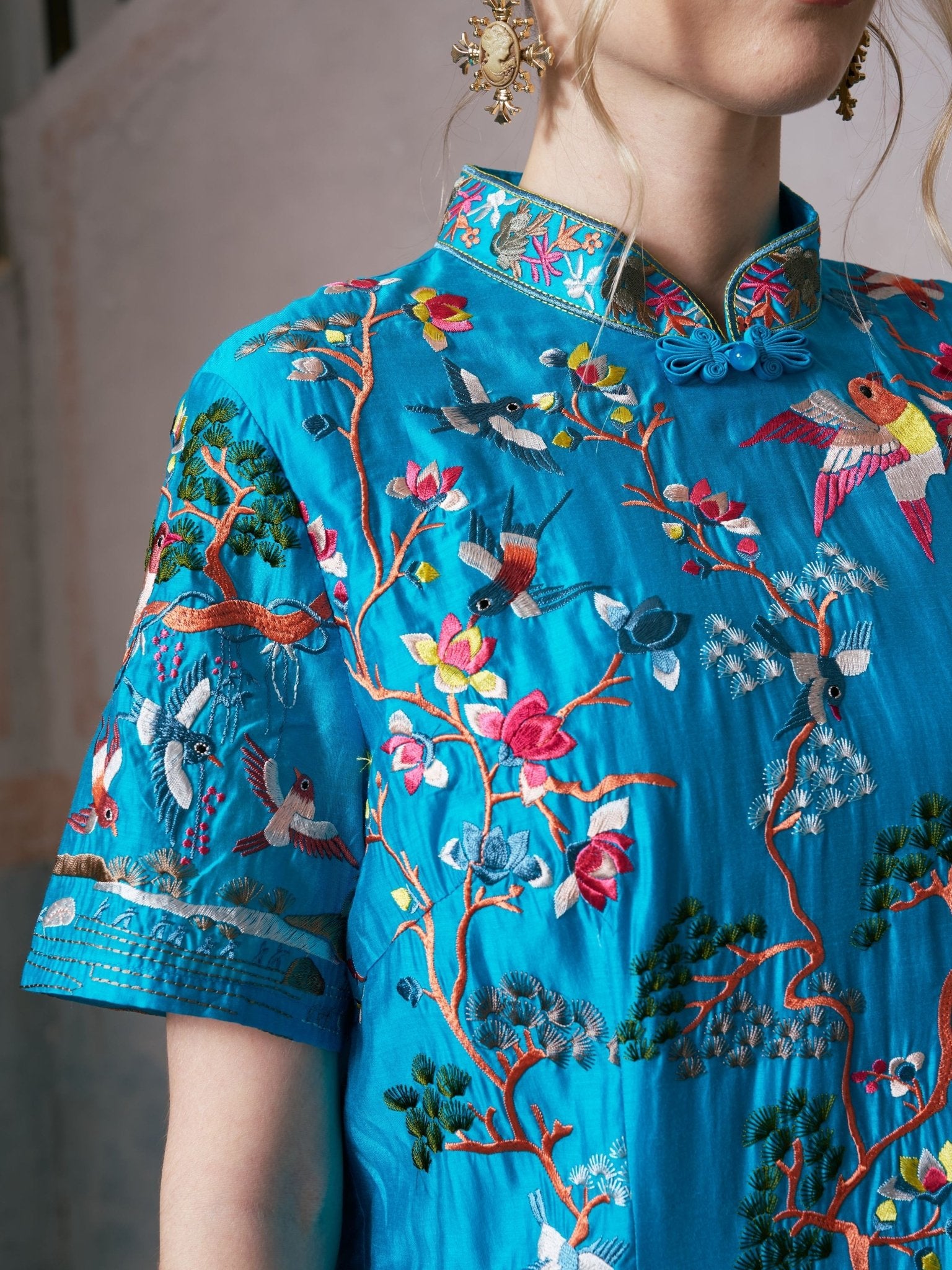 Allover Bird-Embroidered Dress - Social Queen