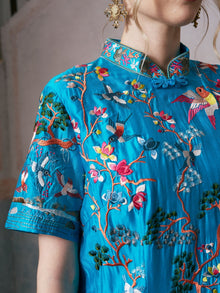 Allover Bird-Embroidered Dress - Social Queen