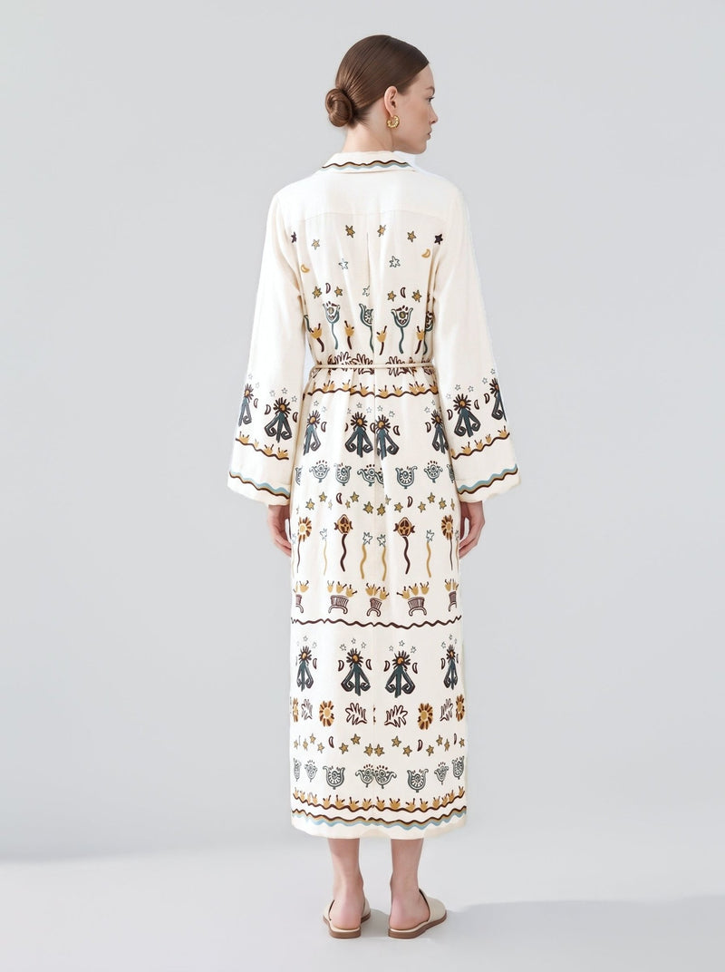 Art Print Linen Shirtdress - Social Queen