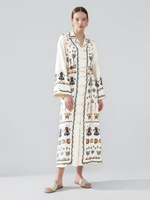 Art Print Linen Shirtdress - Social Queen