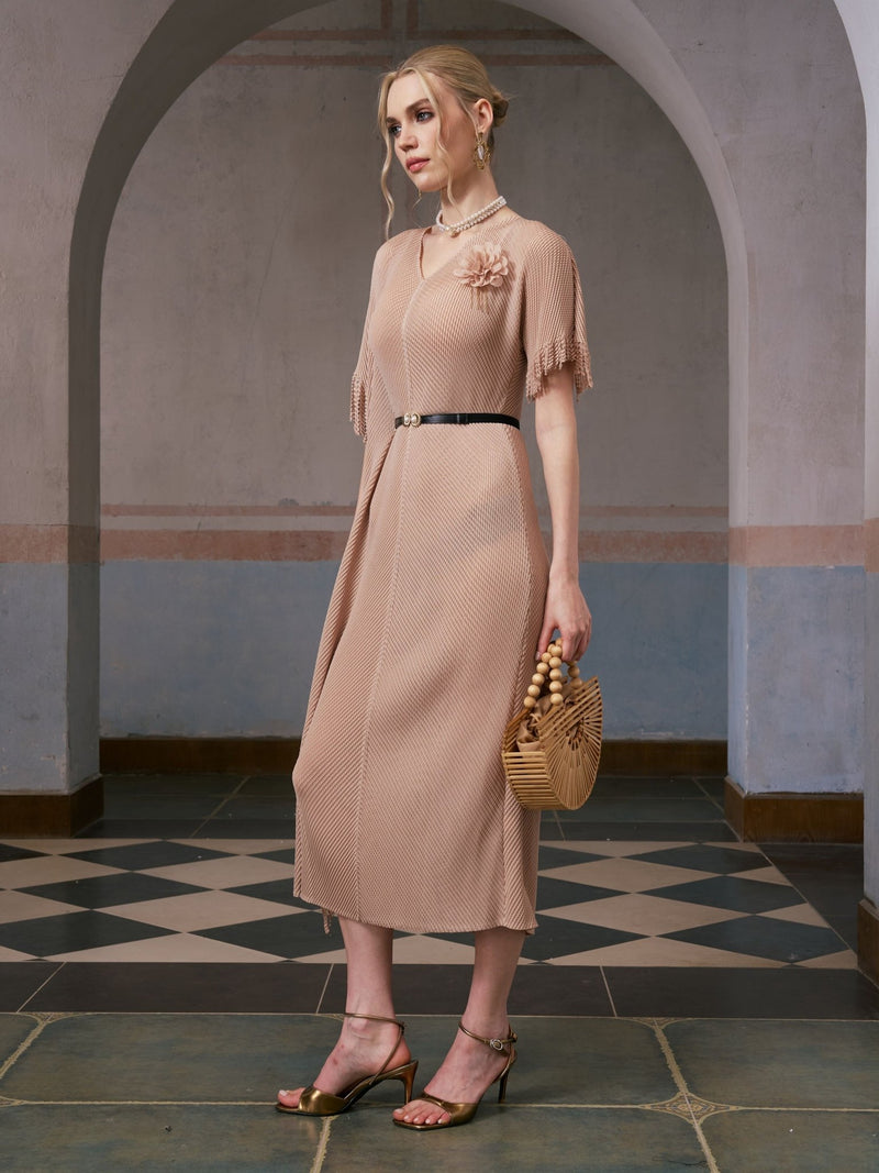Asymmetric Fringe Midi Dress (Belt Included) - Social Queen